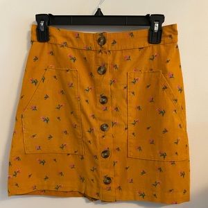 American Eagle Gold Floral Corduroy Skirt